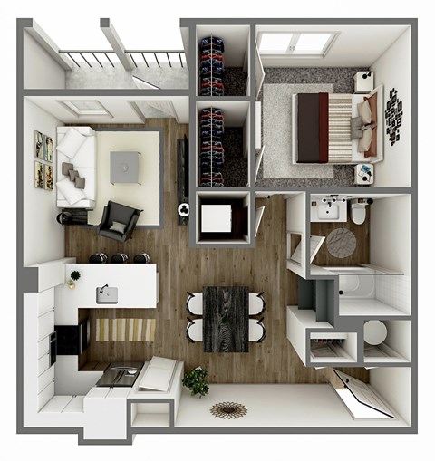 Floor plan for 1 bed, 1 bath, 812 sqft